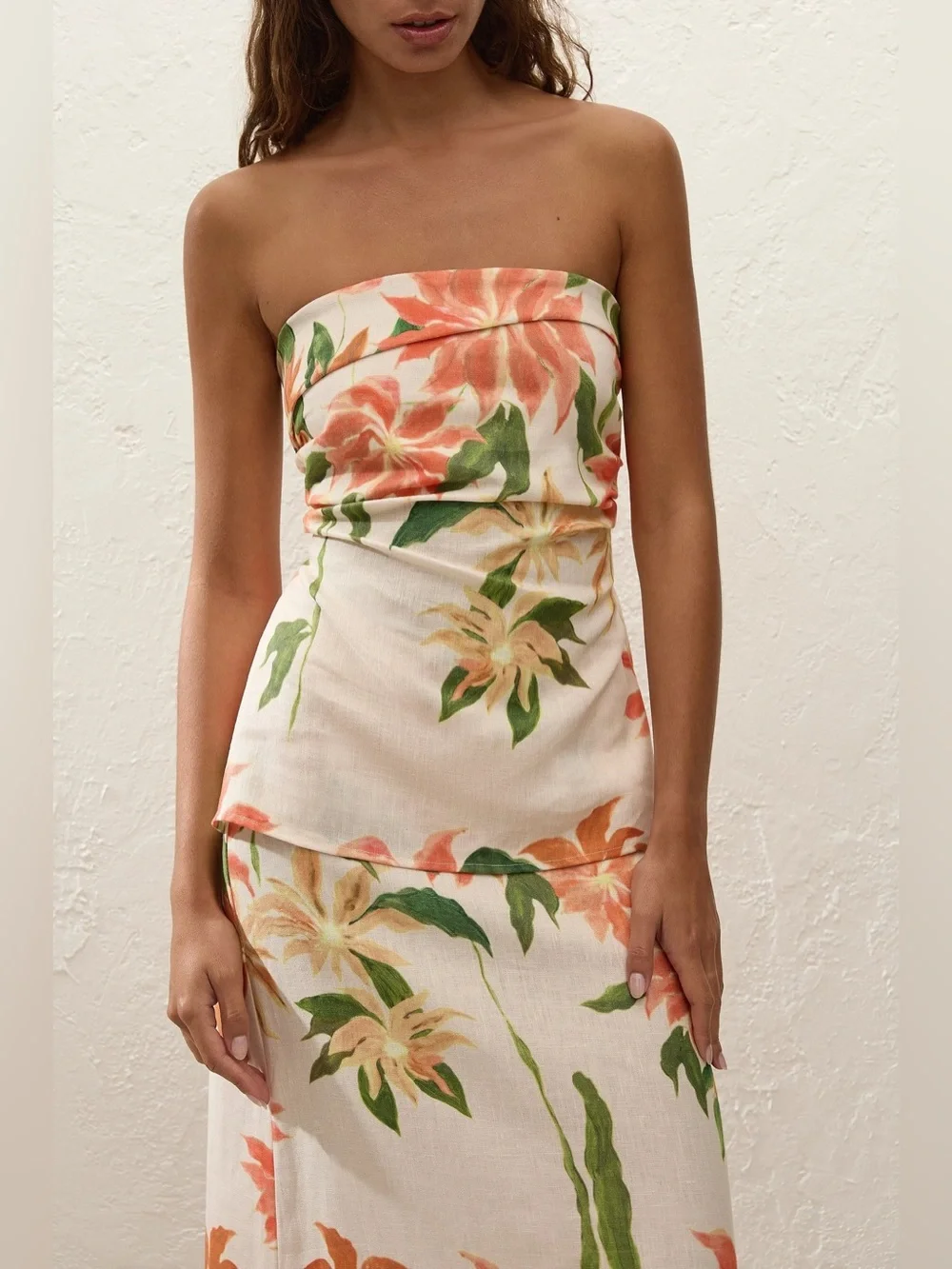 Faithfull The Brand Pink Flora Linen Strapless Peplum Tube Top NWT S Resortwear
